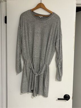 Splendid Heather Gray Tie-Waist Long-Sleeve Mini Dress